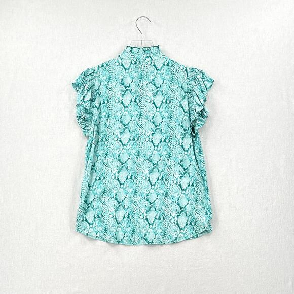 FEATHER AND FIND Paradisio Ruffle Top  and Relax Pant Set Womens XS Blue Python - Picture 4 of 16